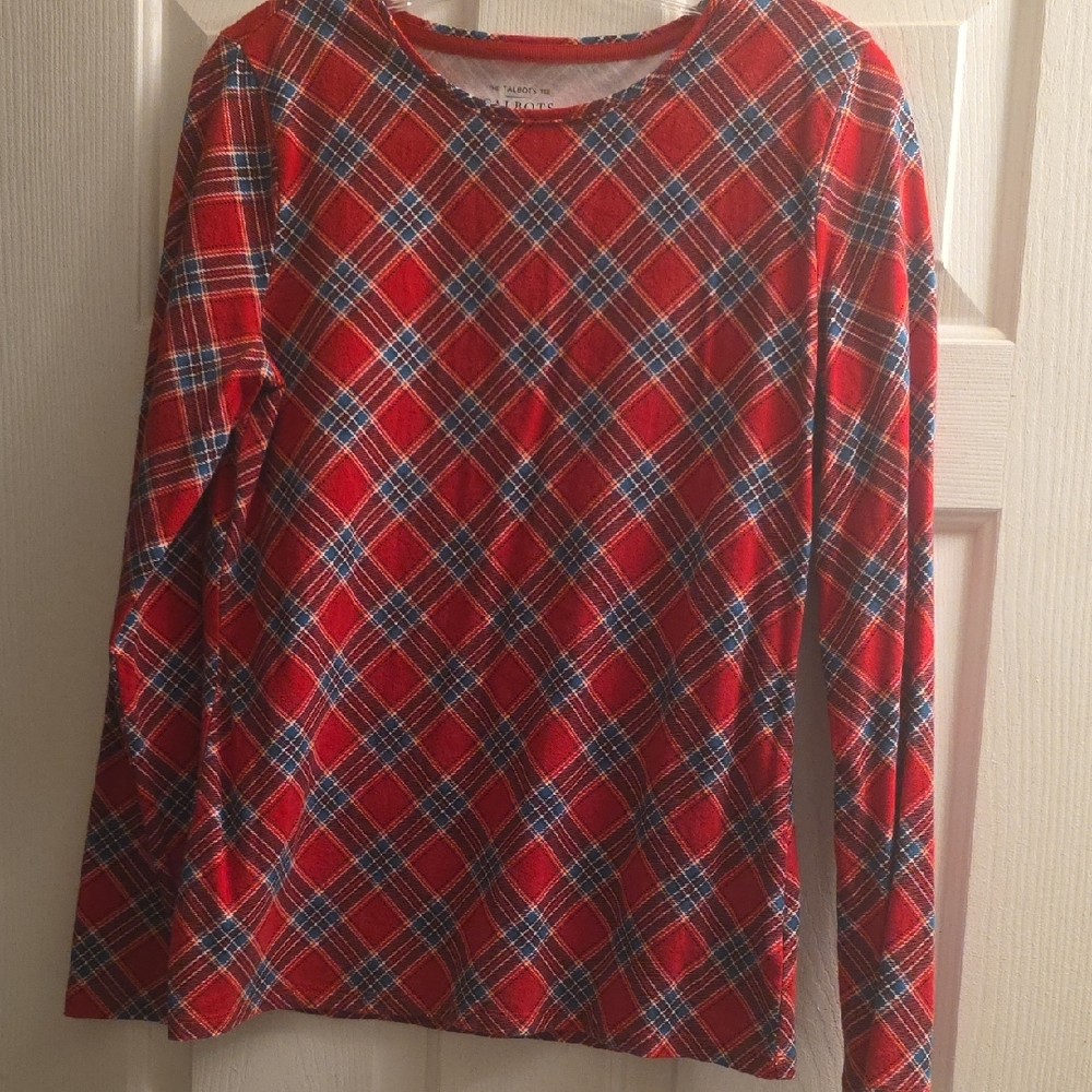 Talbots Red Plaid Long Sleeve Top